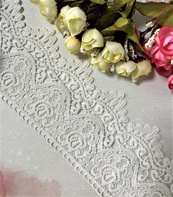 Кружево ажурное розы волны завитки широкое 10,5см белое - фото 11708
