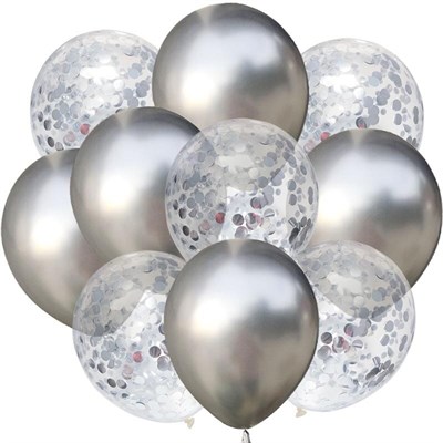 Н-р шариков микс с конфетти, с фольгированием, цвет серебряный - фото 13217