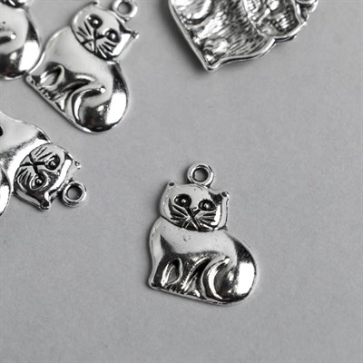 Декор металл для творчества "Кошка" серебро, 1,9х1,5 см - фото 13551