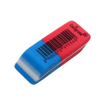 Ластик комбинированный красно-синий скошенный малый 39 х 15 х 6 мм - фото 13808