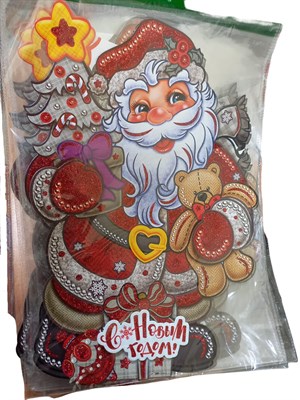 Наклейка на окно Дед Мороз с подарками 50*34см  - фото 13893