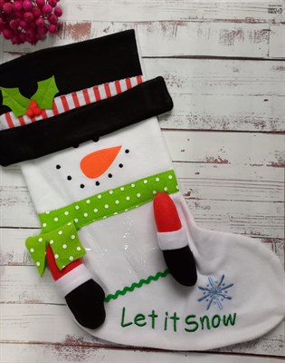 Декор рождественский фетровый носок "Снеговик" 20*43см - фото 13967