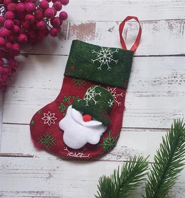 Декор рождественский фетровый носок "Санта Клаус, Снеговик" 9*15,5см - фото 13968