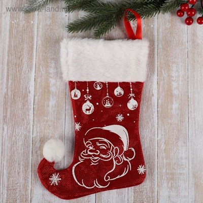 Носок для подарков "Волшебство" Дед Мороз, 18х25 см, бело-красный - фото 14086