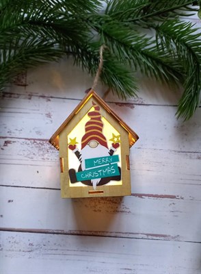 Фонарик новогодний "Домик", деревянный, с подвесом, 6*9см - фото 14956