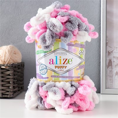 Пряжа Alize Puffy Color 100% Микрополиэстер 100гр №6370 белый/серый/розовый 23005 - фото 15063