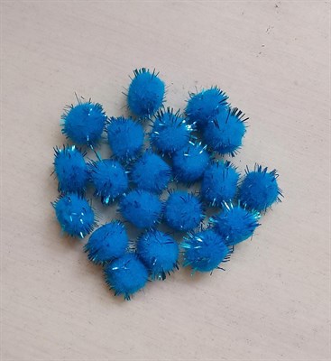 Помпоны акриловые с люрексом 1,5 см 20шт Цв. голубой - фото 15082