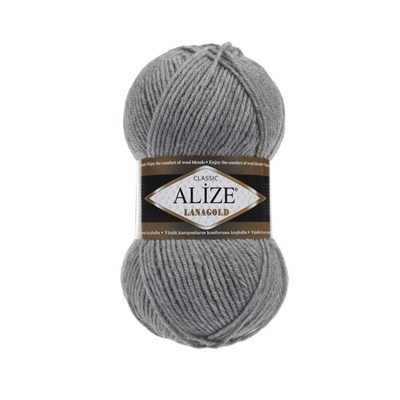 Пряжа Alize lanagold classic 51% акрил/49% шерсть 100гр №21 Серый меланж 104257 - фото 15115