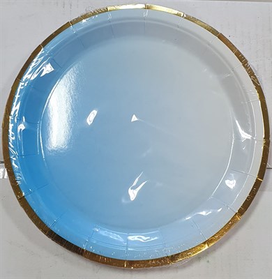 Н-р одноразовых тарелок 23см 10шт, цв голубой градиент с золотом, ассорти - фото 15643