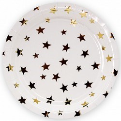 Н-р одноразовых тарелок 23см 10шт, цв белый с золотыми звездами, ассорти - фото 15647