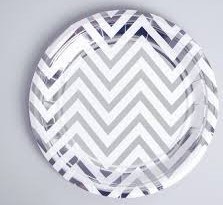 Н-р одноразовых тарелок 23см 10шт, цв белый с серебряным зиг-загом, ассорти - фото 15649