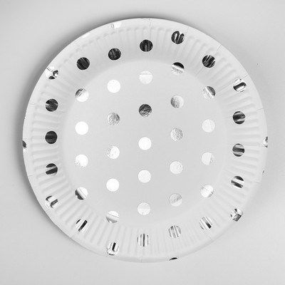 Н-р одноразовых тарелок 18см 10шт, цв белый с серебряным горохом, ассорти - фото 15674