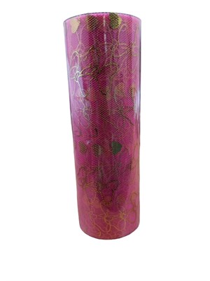 Фатин мелкий с узором "Бантики" 15см 9м Цв. ярко-розовый TH09 - фото 16330