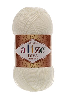 Пряжа Alize Diva stretch 8% эластик/92% микрофибра 100гр, цв.62 Молочный 104961 - фото 16408