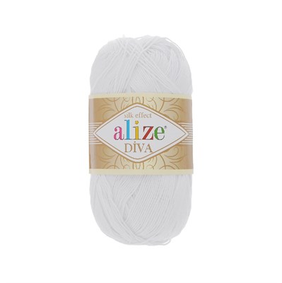 Пряжа Alize Diva 100% микрофибра цв.55 Белый 105021 - фото 16468