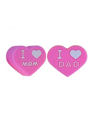 Бусина силиконовая Сердце с надп. "I love mom - I love dad" цв. яр. розовый  - фото 17912