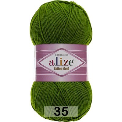 Пряжа Alize cotton gold 55% хлопок/45% акрил №35 Зеленый - фото 18143