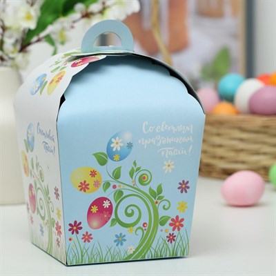Пасхальная коробочка "Счастливой Пасхи!", пасхальные яйца на веточке, 17*17*26см - фото 18226
