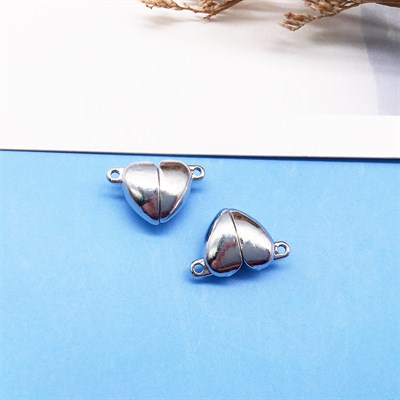 Магнитный замочек с петельками, сердце 11мм, н-р 2шт, цвет серебро - фото 18356