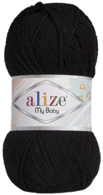 Пряжа Alize My Baby 100% акрил, 50г №60 Черный 106281 - фото 18570