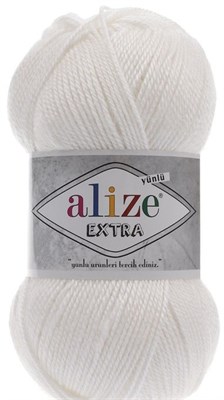 Пряжа Alize Extra 90% акрил/10% шерсть 100гр/220м №55 Белый - фото 18603