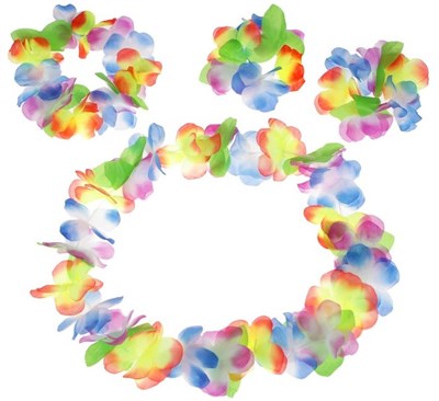 Н-р гавайский: ожерелье, венок, 2 браслета, многоцветные цветы - фото 20410