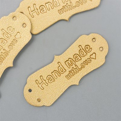 Бирка "Handmade", кожа, цвет золото 1,5х4см - фото 20447