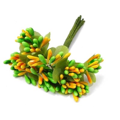 Бутоньерка букет капли-тычинки зеленый с желтым - фото 21100