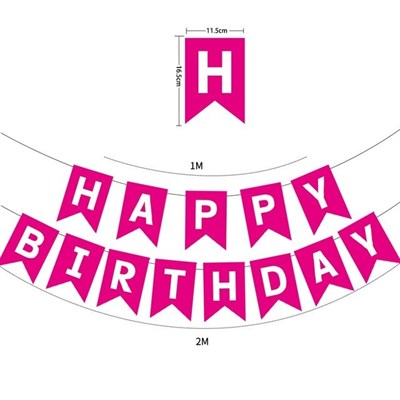 Гирлянда-флажки на ленте 16,5*11,5см "Happy Birthday" 3,2м Цв.ярко розовый - фото 22377