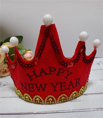 корона- ободок светящаяся Happy New Year цв. красный 109713 - фото 22466