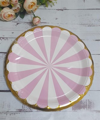 Набор одноразовых тарелок Луч розово-белый 22см 10шт - фото 22469