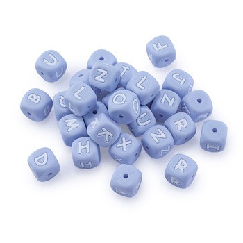 Бусина силиконовая куб с буквой " E " цвет голубой 12 мм   - фото 22584