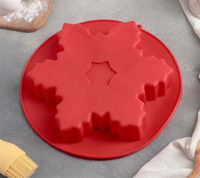Форма д/выпечки силикон «Снежинка», 22,5×3,5см, цв. красный - фото 24587