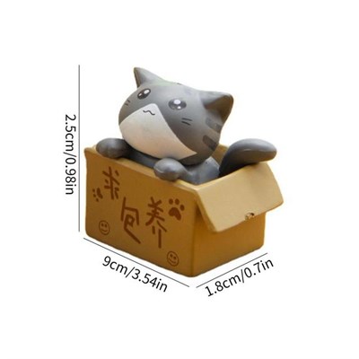 Котик в коробке мини-фигурка 25мм, цв серый - фото 24892