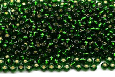 Бисер Чехия preciosa 5гр цв.57060 зеленый, серебряная линия внутри - фото 25532