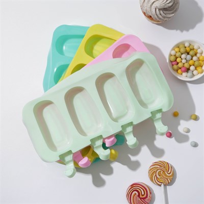 Форма д/мороженого «Эскимо классика», 25,8×14,6×2,6см, 4яч, МИКС - фото 26078