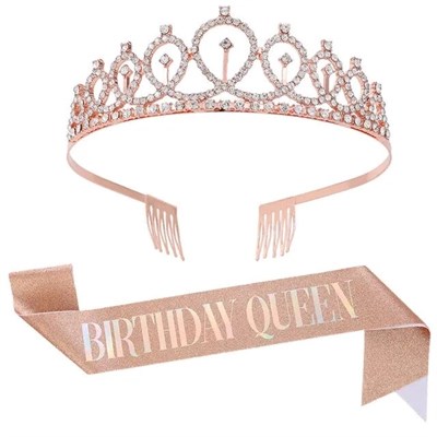Н-р праздничный тиара и лента "Birthday Queen", цв розовый - фото 26630