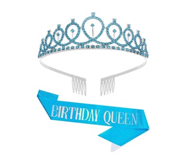 Н-р праздничный тиара и лента "Birthday Queen", цв голубой - фото 26635