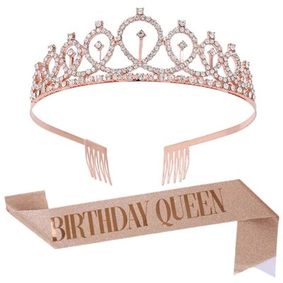 Н-р праздничный тиара и лента "Birthday Queen", цв роз. золото - фото 26637