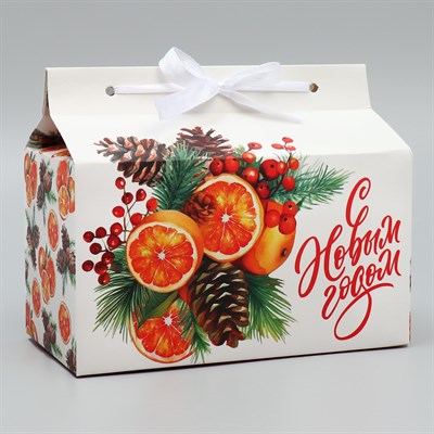 Коробка д/сладостей «С Новым годом!» , апельсины, 10×18×14см - фото 26954