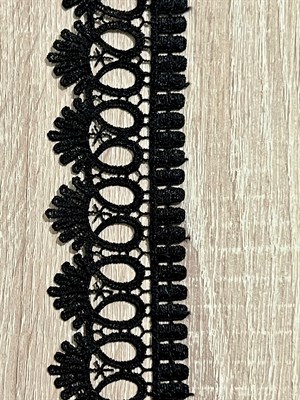 Кружево на фатине 4,4 см завитки двойные корона рюши черное - фото 27071