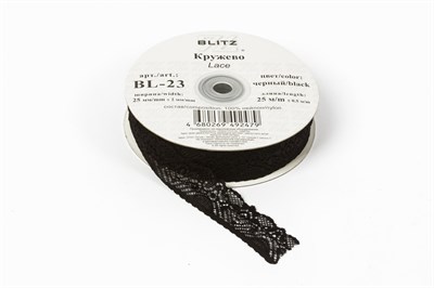 Кружево "BLITZ" эластичное 25мм BL-23, 1м цв. черный - фото 27362