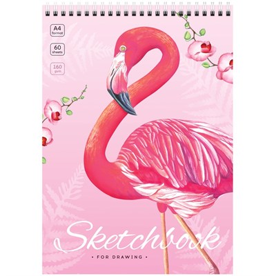Скетчбук 60л, А4 ArtSpace "Flamingos", на гребне, 160г/м2 - фото 28664