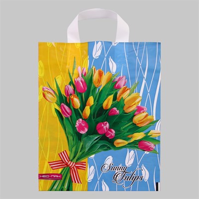 Пакет " Солнечные тюльпаны", полиэтилен с петлевой ручкой, 28x34см - фото 29537