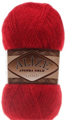 Пряжа Alize Angora gold Simli 75% акрил/20% шерсть/5% металлик 100гр №106 Красный 115612 - фото 29854