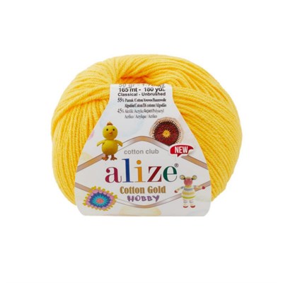 Пряжа Alize Cotton Gold Hobby new 55% хлопок/45% акрил, 50г №216 Ярко-желтый 115664 - фото 29884