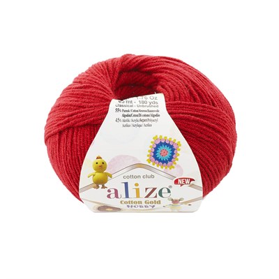 Пряжа Alize Cotton Gold Hobby new 55% хлопок/45% акрил, 50г №56 Красный 115666 - фото 29885