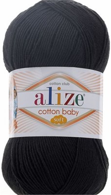 Пряжа Alize Cotton Baby Soft 50% хлопок/50% акрил, 100г №60 Черный 115701 - фото 29911