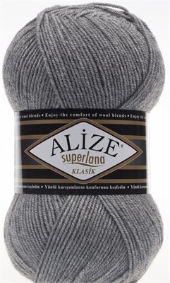 Пряжа Alize Superlana Klasik 25% шерсть/75% акрил, 100г №21 Серый меланж 116269 - фото 30601