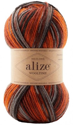 Пряжа Alize Wooltime 75% шерсть/25% полиамид, 100г №11014 Оронж.Сер.Черный 116283 - фото 30612